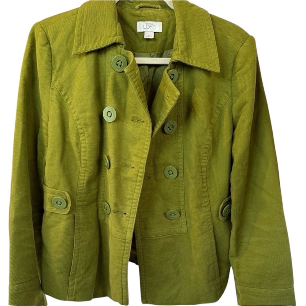 LOFT Olive Double-Breasted Pea Coat | Medium